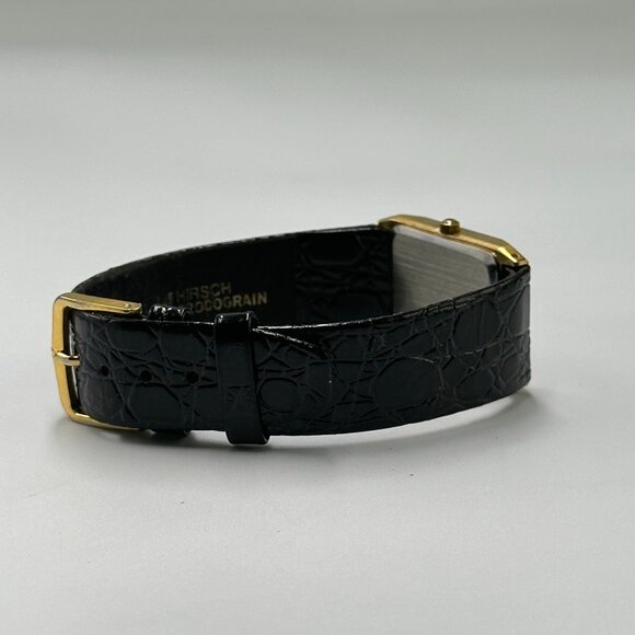 Vintage Jaques Prevard Tank Watch Women Gold Black Embossed Leather Band 8.5" - Picture 9 of 12